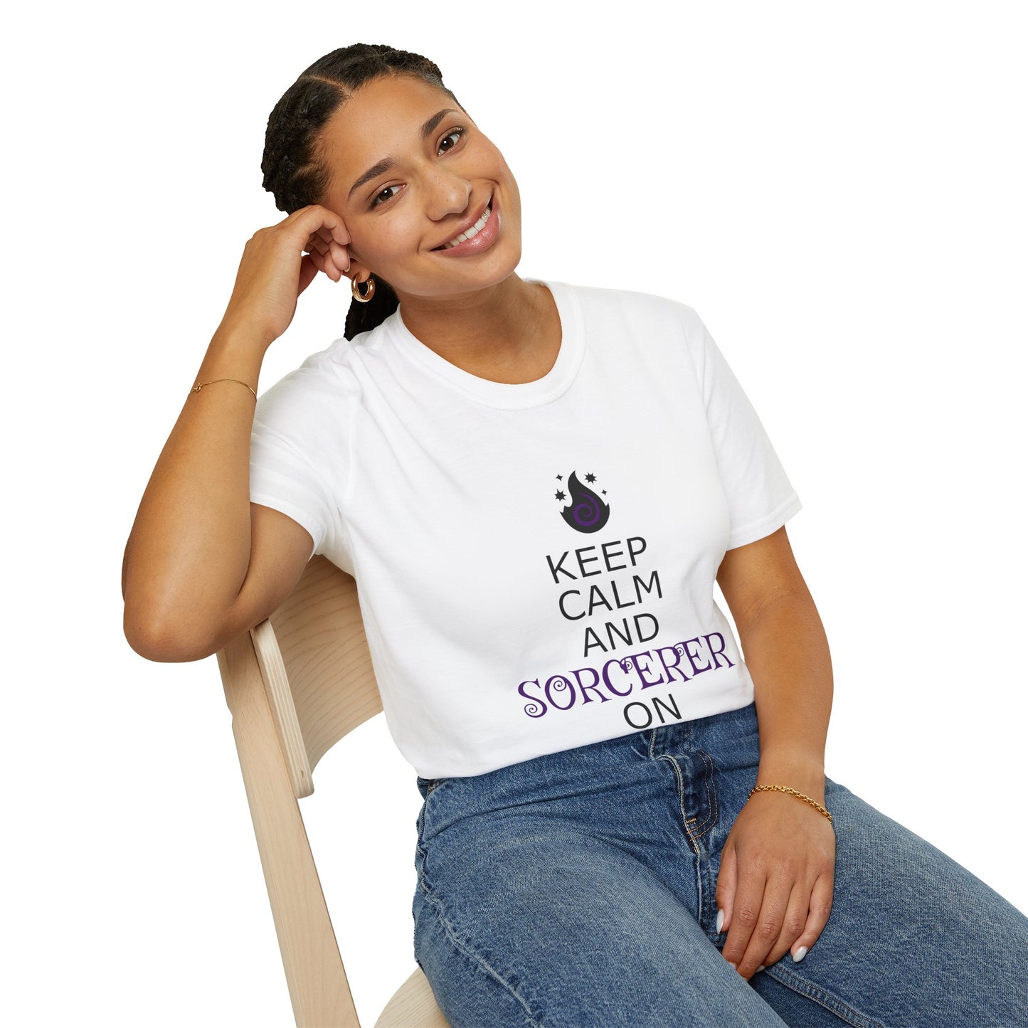 Keep Calm Sorcerer T-Shirt, Unisex Softstyle Tee, Magical Gift, Halloween Apparel, Witchy Vibes, Casual Wear