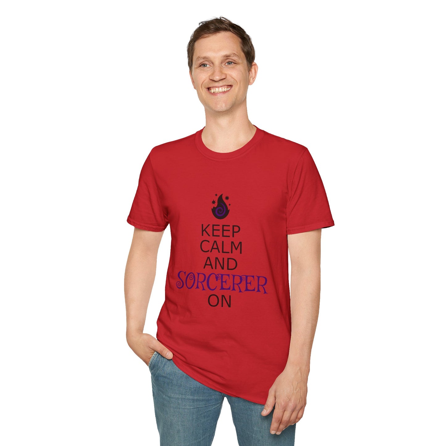 Keep Calm Sorcerer T-Shirt, Unisex Softstyle Tee, Magical Gift, Halloween Apparel, Witchy Vibes, Casual Wear