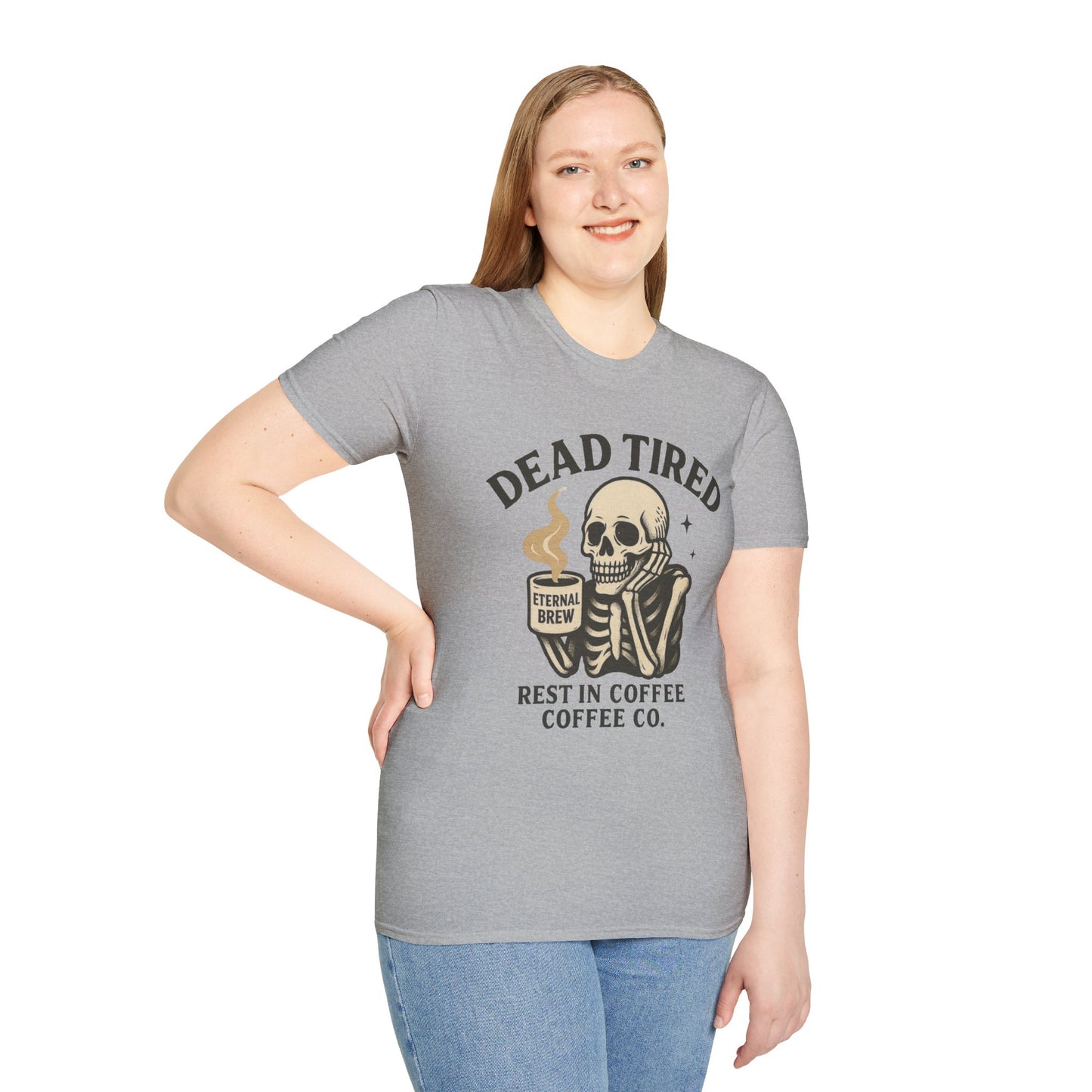 Dead Tired Skeleton Coffee T-Shirt, Unisex Graphic Tee, Cute Coffee Lover Gift, Halloween Apparel, Coffeelover Shirt