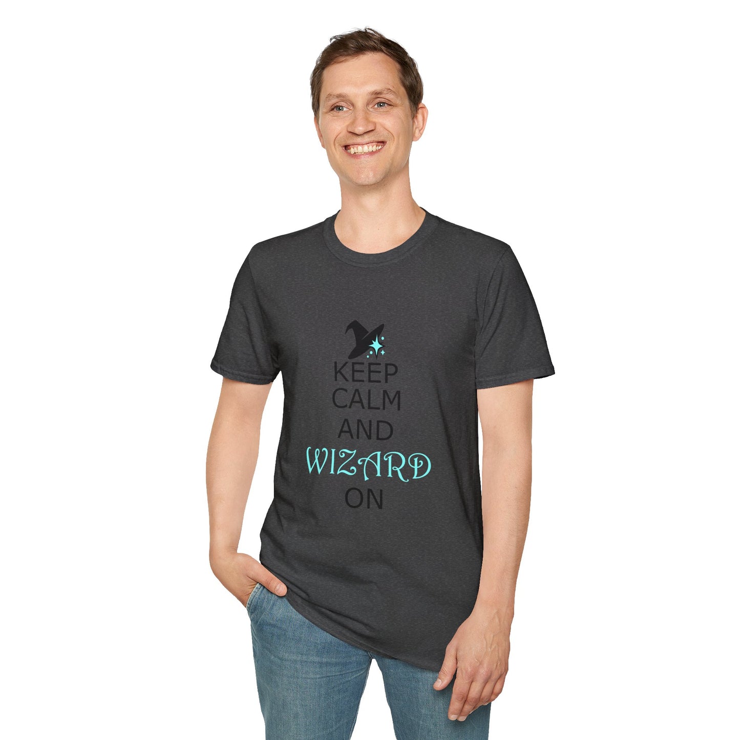 Keep Calm and Wizard On T-Shirt, Unisex Tee, Magical Gift, Ideal for Wizards, Birthday Gift, Casual Wear, Relaxed Vibe