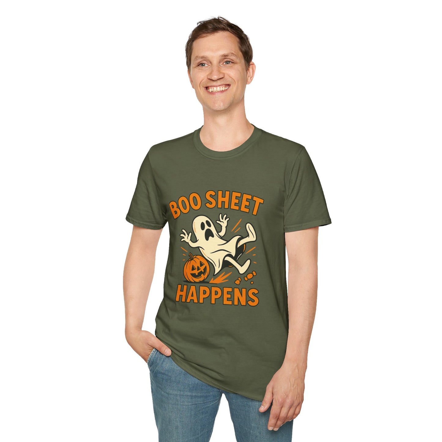 Halloween Boo Sheet T-Shirt, Unisex Softstyle Tee, Funny Halloween Shirt, Fall Festive Apparel, Ghost Themed Gift