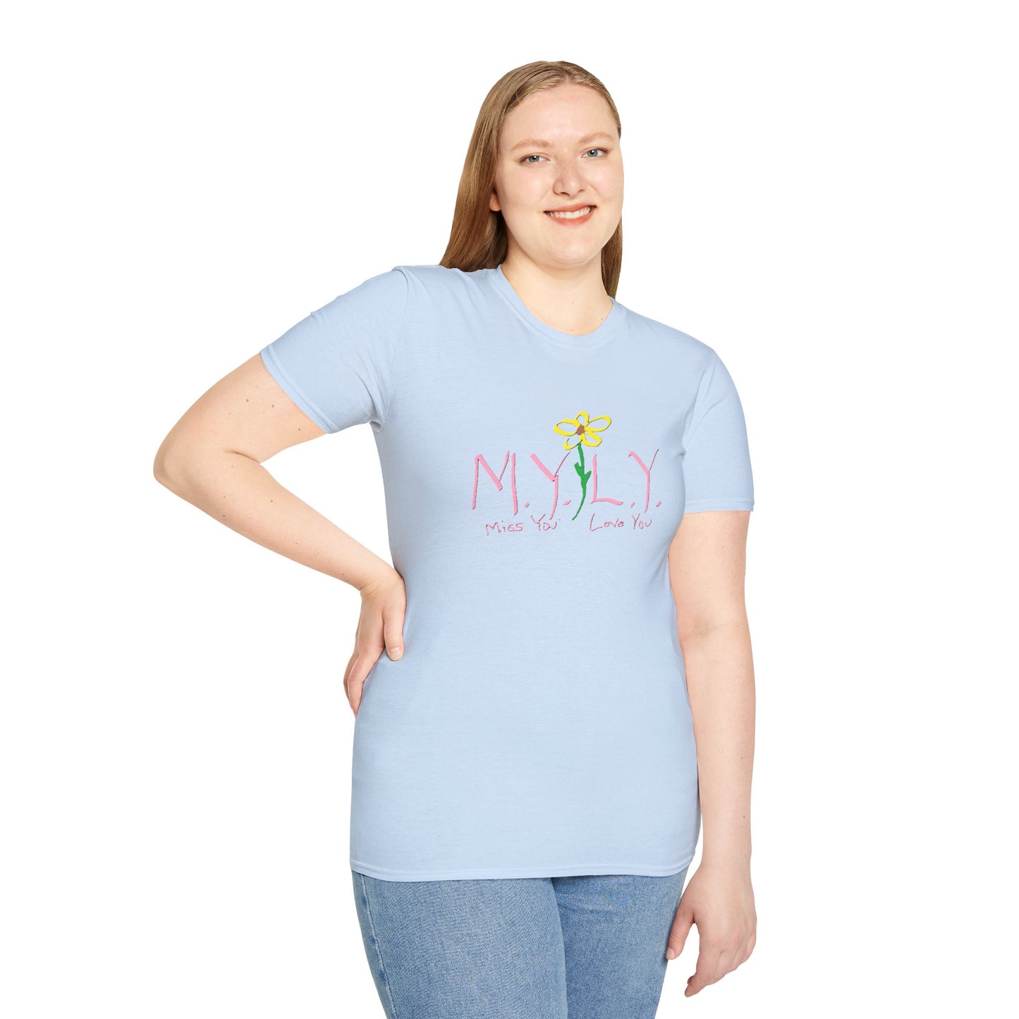 Unisex Softstyle T-Shirt with 'Miss You, Love You' Floral Design - Perfect for Gifts, Casual Wear, Friendship, Love