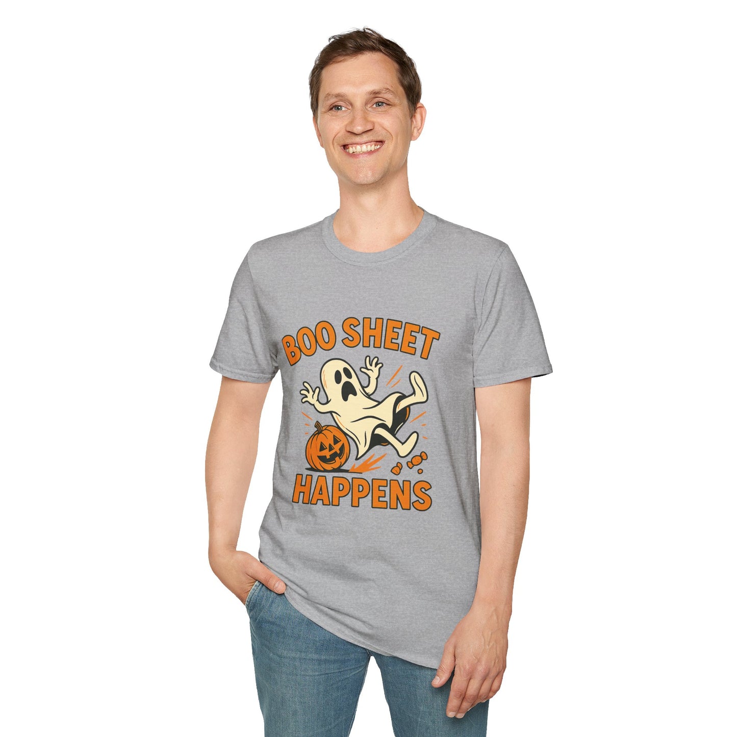 Halloween Boo Sheet T-Shirt, Unisex Softstyle Tee, Funny Halloween Shirt, Fall Festive Apparel, Ghost Themed Gift