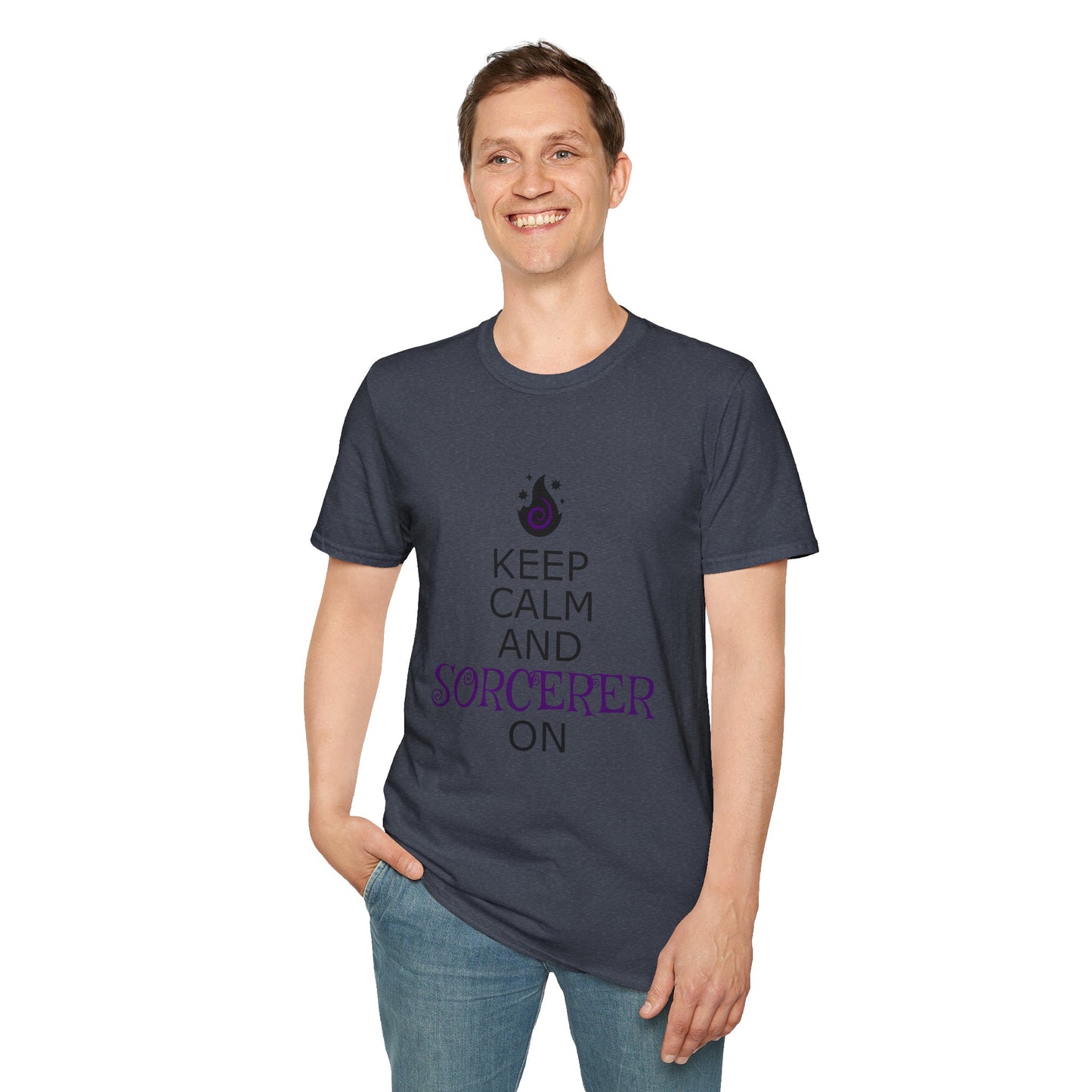 Keep Calm Sorcerer T-Shirt, Unisex Softstyle Tee, Magical Gift, Halloween Apparel, Witchy Vibes, Casual Wear