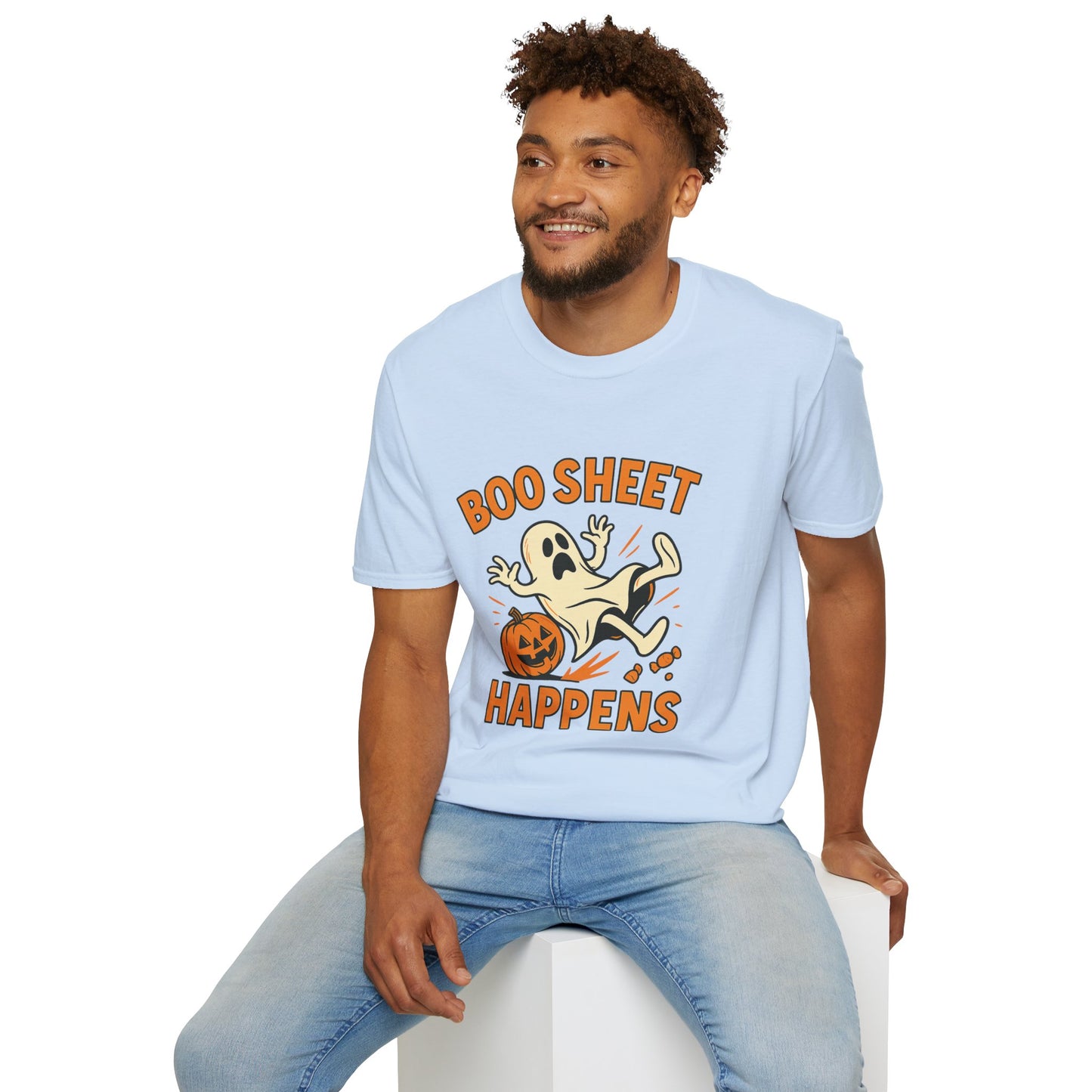 Halloween Boo Sheet T-Shirt, Unisex Softstyle Tee, Funny Halloween Shirt, Fall Festive Apparel, Ghost Themed Gift