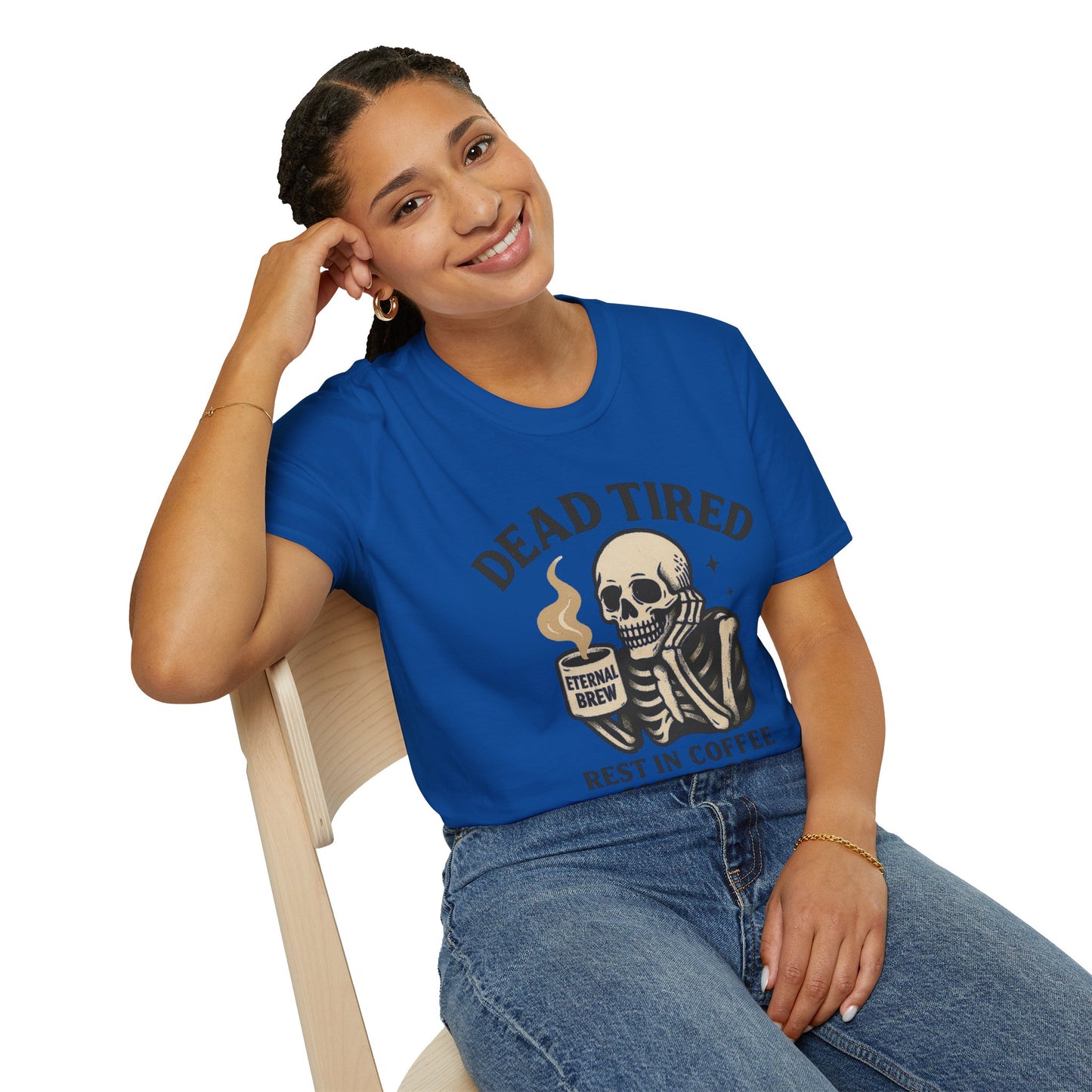 Dead Tired Skeleton Coffee T-Shirt, Unisex Graphic Tee, Cute Coffee Lover Gift, Halloween Apparel, Coffeelover Shirt