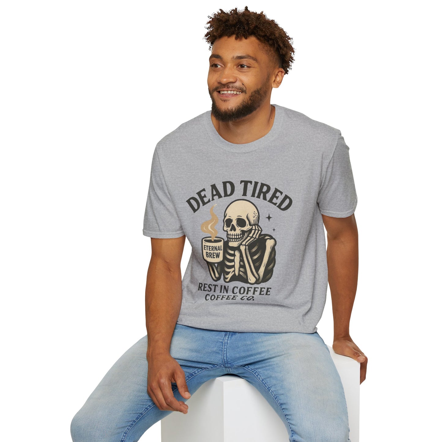 Dead Tired Skeleton Coffee T-Shirt, Unisex Graphic Tee, Cute Coffee Lover Gift, Halloween Apparel, Coffeelover Shirt