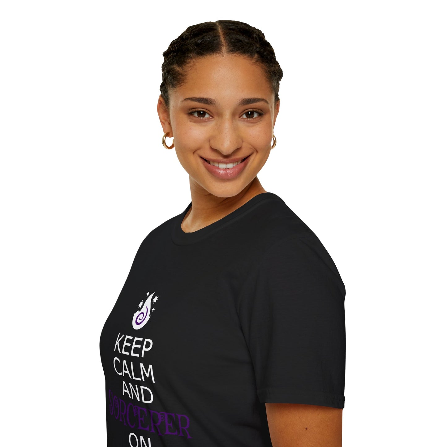 Keep Calm Sorcerer T-Shirt, Unisex Softstyle Tee, Magical Gift, Halloween Apparel, Witchy Vibes, Casual Wear