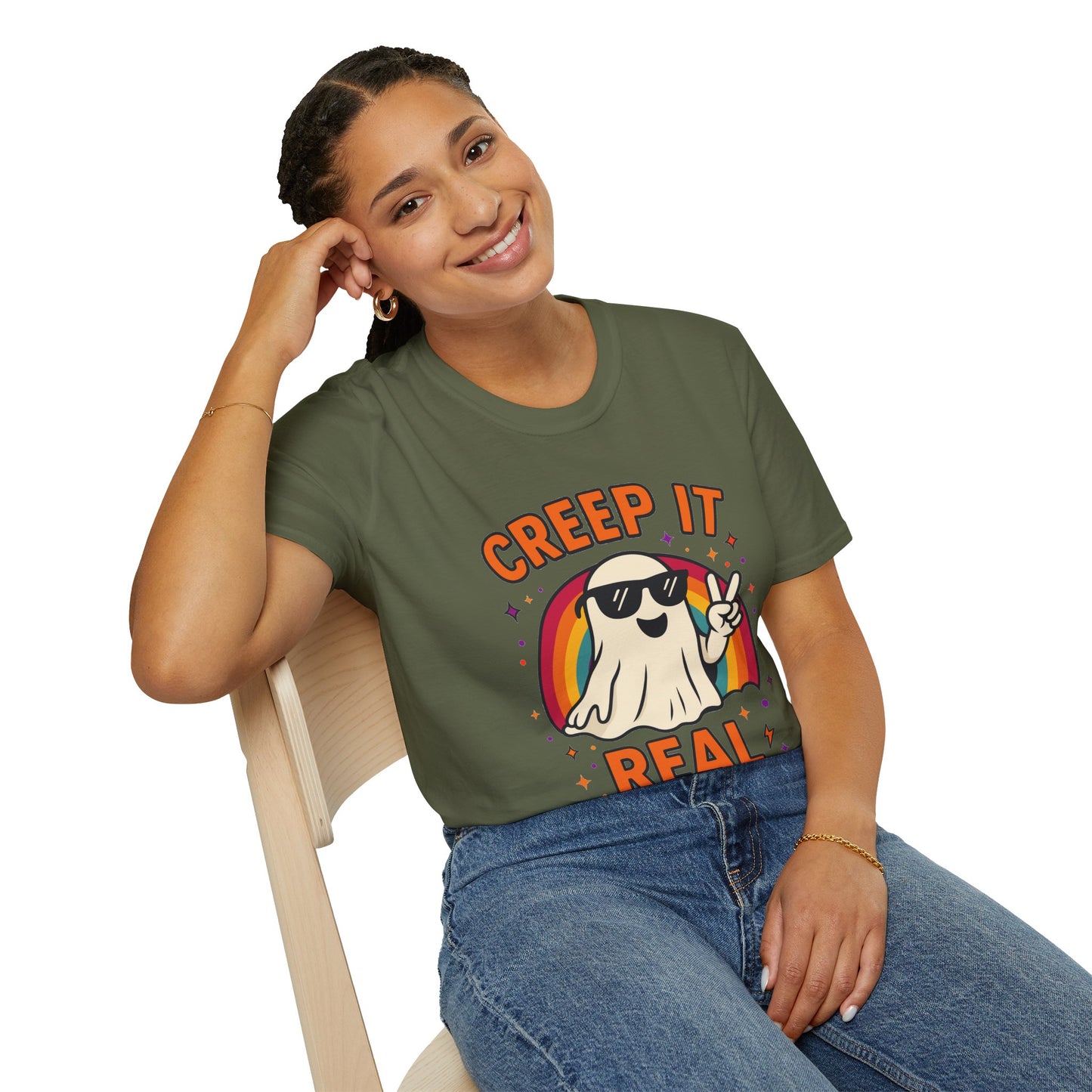 Creep It Real Ghost T-Shirt, Funny Ghost Tee, Unisex Halloween Shirt, Casual Everyday Wear, Gift for Halloween Lovers