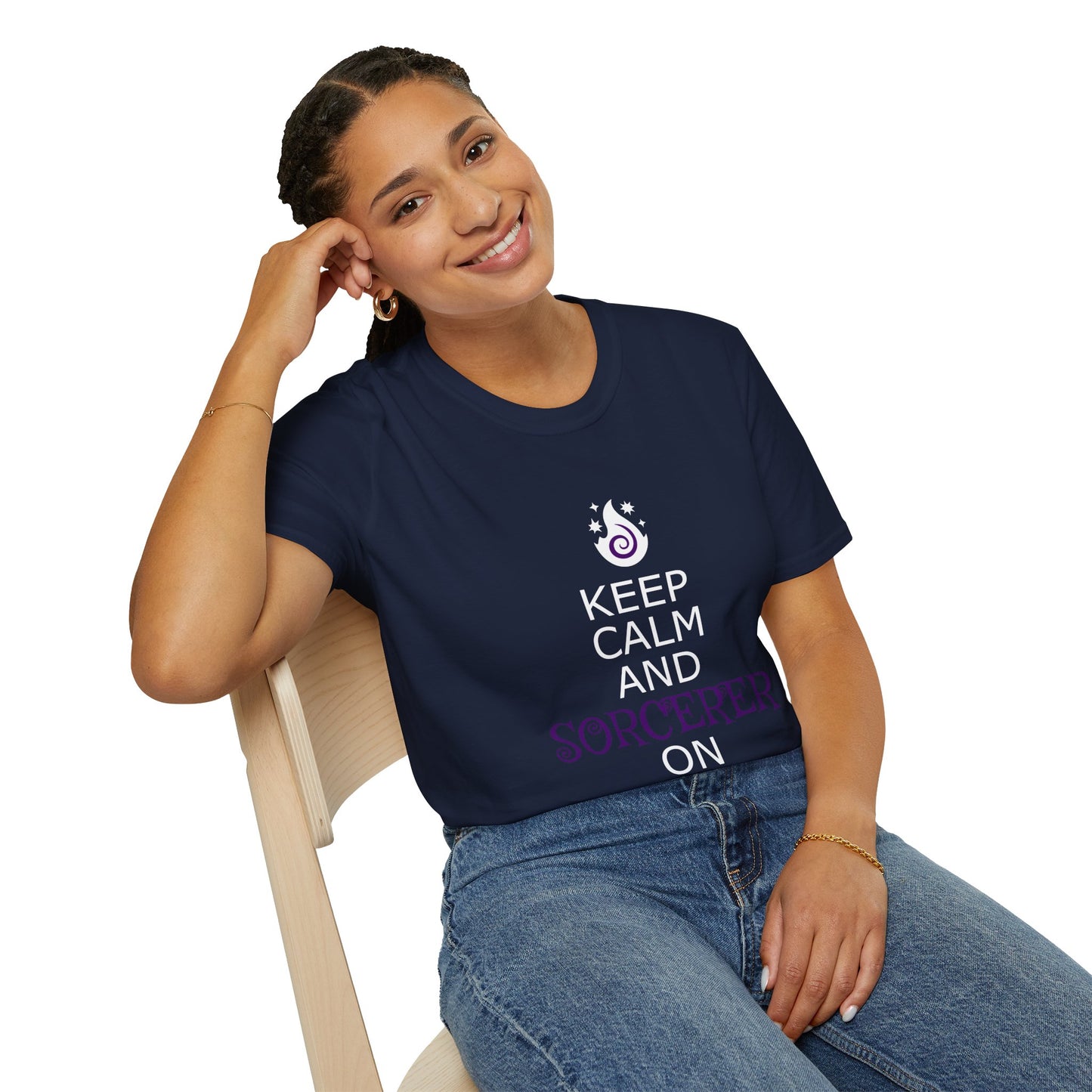 Keep Calm Sorcerer T-Shirt, Unisex Softstyle Tee, Magical Gift, Halloween Apparel, Witchy Vibes, Casual Wear