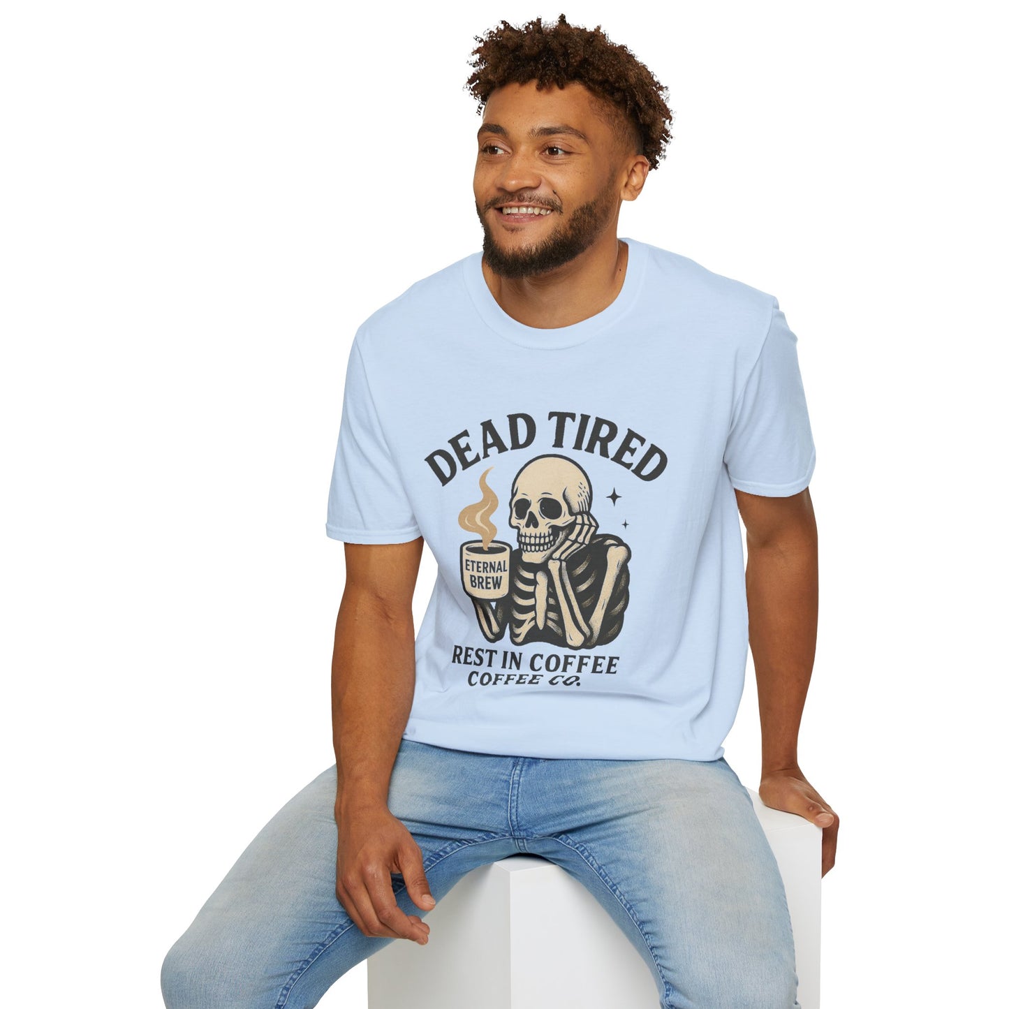 Dead Tired Skeleton Coffee T-Shirt, Unisex Graphic Tee, Cute Coffee Lover Gift, Halloween Apparel, Coffeelover Shirt