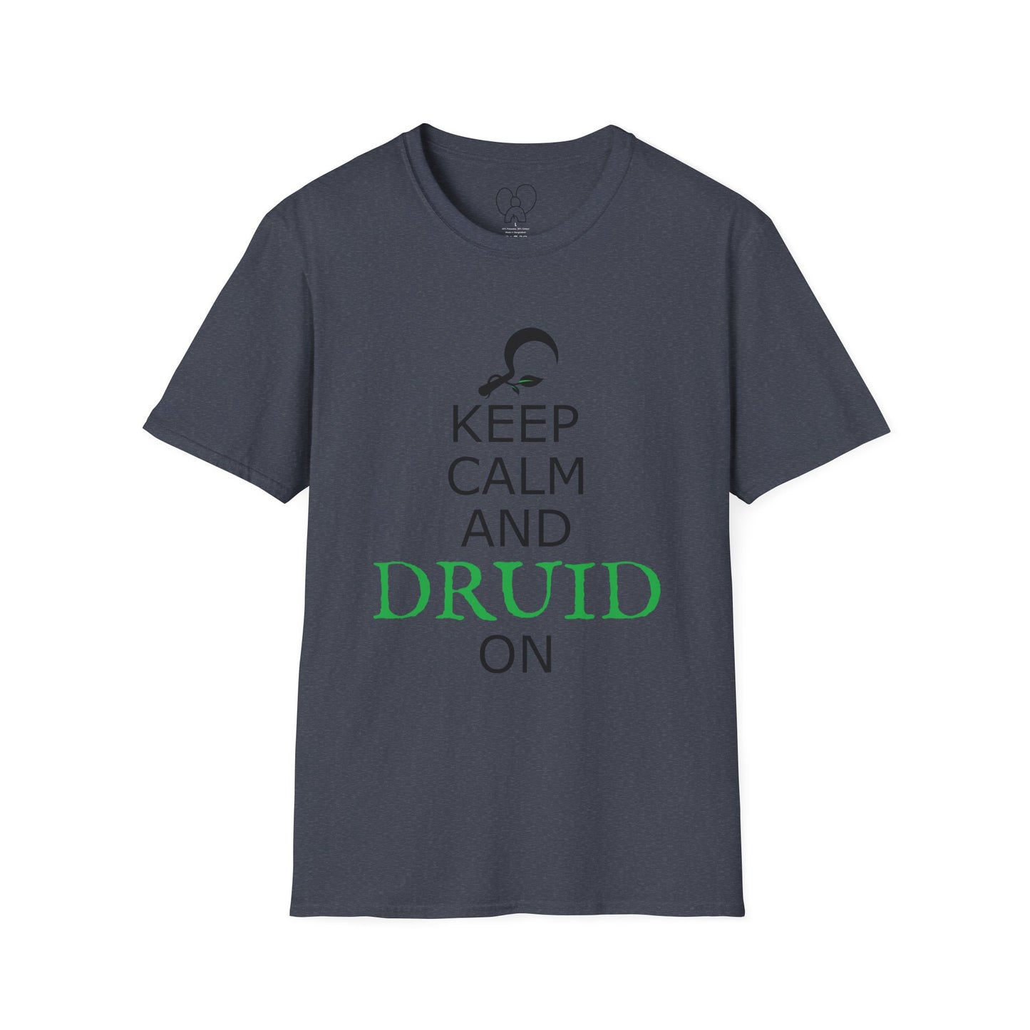 Druid T-Shirt, Keep Calm and Druid On Shirt, Unisex Softstyle Tee, Witchy Apparel, Pagan Clothing, Fantasy Gift