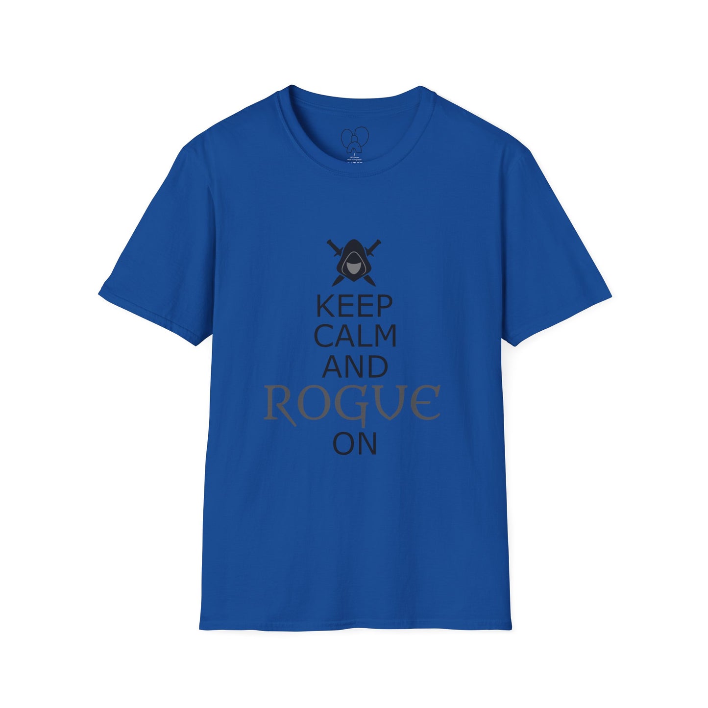 Keep Calm and Rogue On Unisex Softstyle T-Shirt, Gamer Shirt, Relaxed Tee, Casual Wear, Gift for Gamers, Fun Graphic Tee