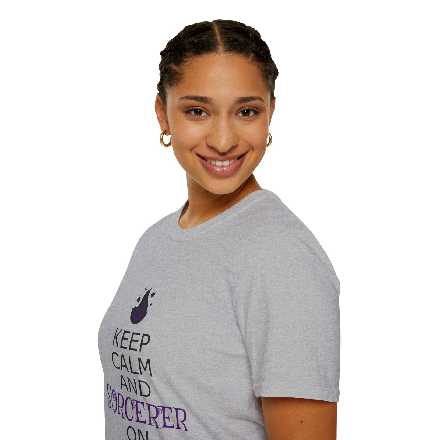 Keep Calm Sorcerer T-Shirt, Unisex Softstyle Tee, Magical Gift, Halloween Apparel, Witchy Vibes, Casual Wear