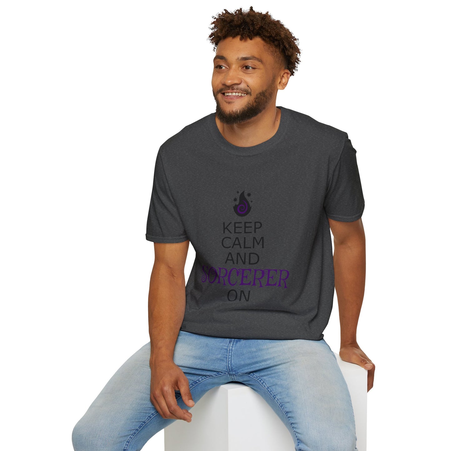 Keep Calm Sorcerer T-Shirt, Unisex Softstyle Tee, Magical Gift, Halloween Apparel, Witchy Vibes, Casual Wear