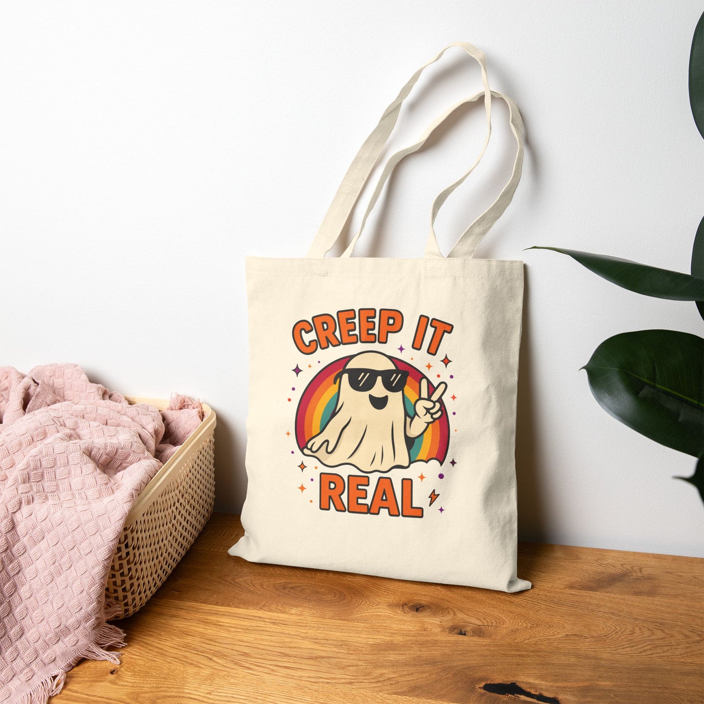 Halloween Ghost Tote Bag - Creep It Real, Haunt Couture, Eco-Friendly Shopping Bag, Fall Festival, Trick or Treat