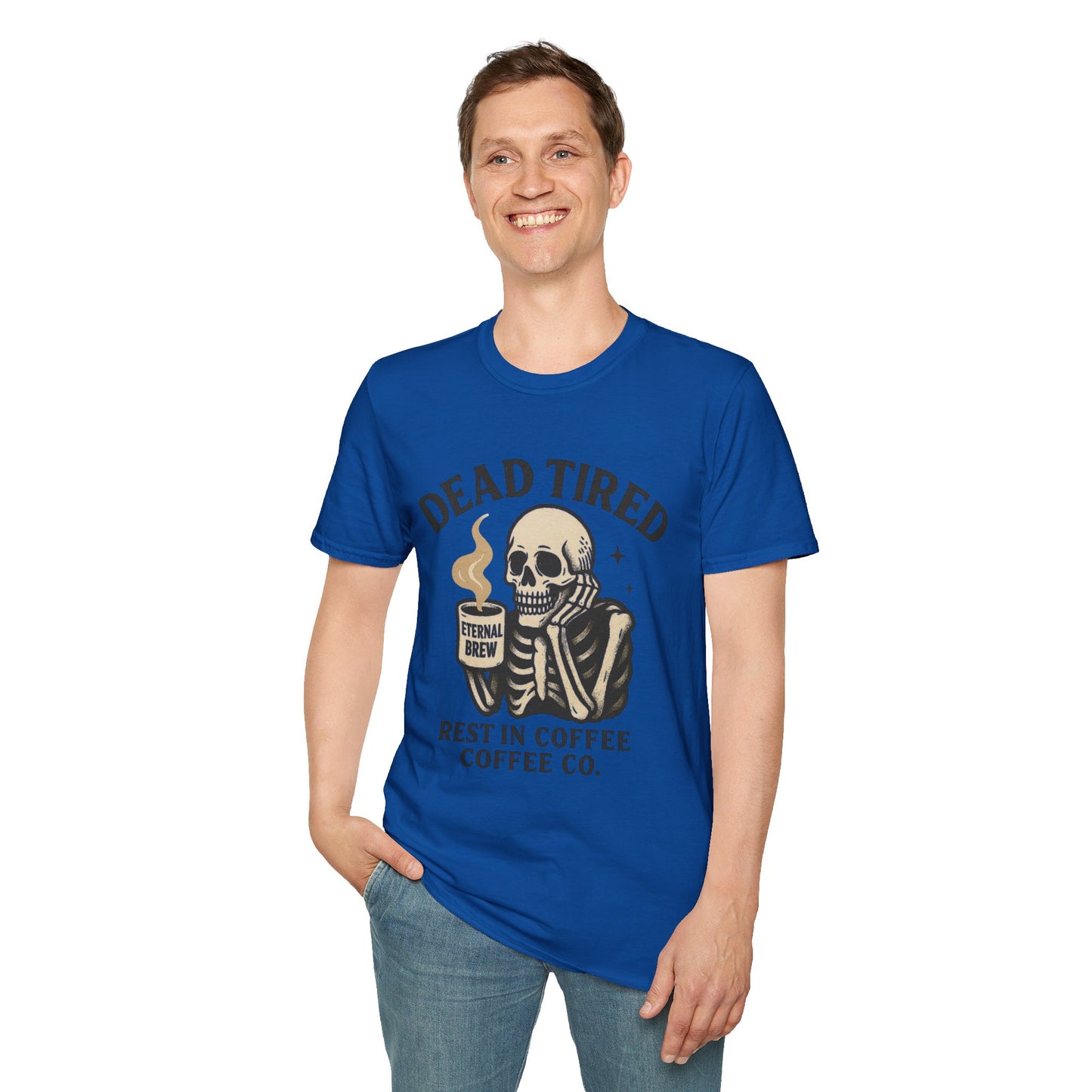 Dead Tired Skeleton Coffee T-Shirt, Unisex Graphic Tee, Cute Coffee Lover Gift, Halloween Apparel, Coffeelover Shirt