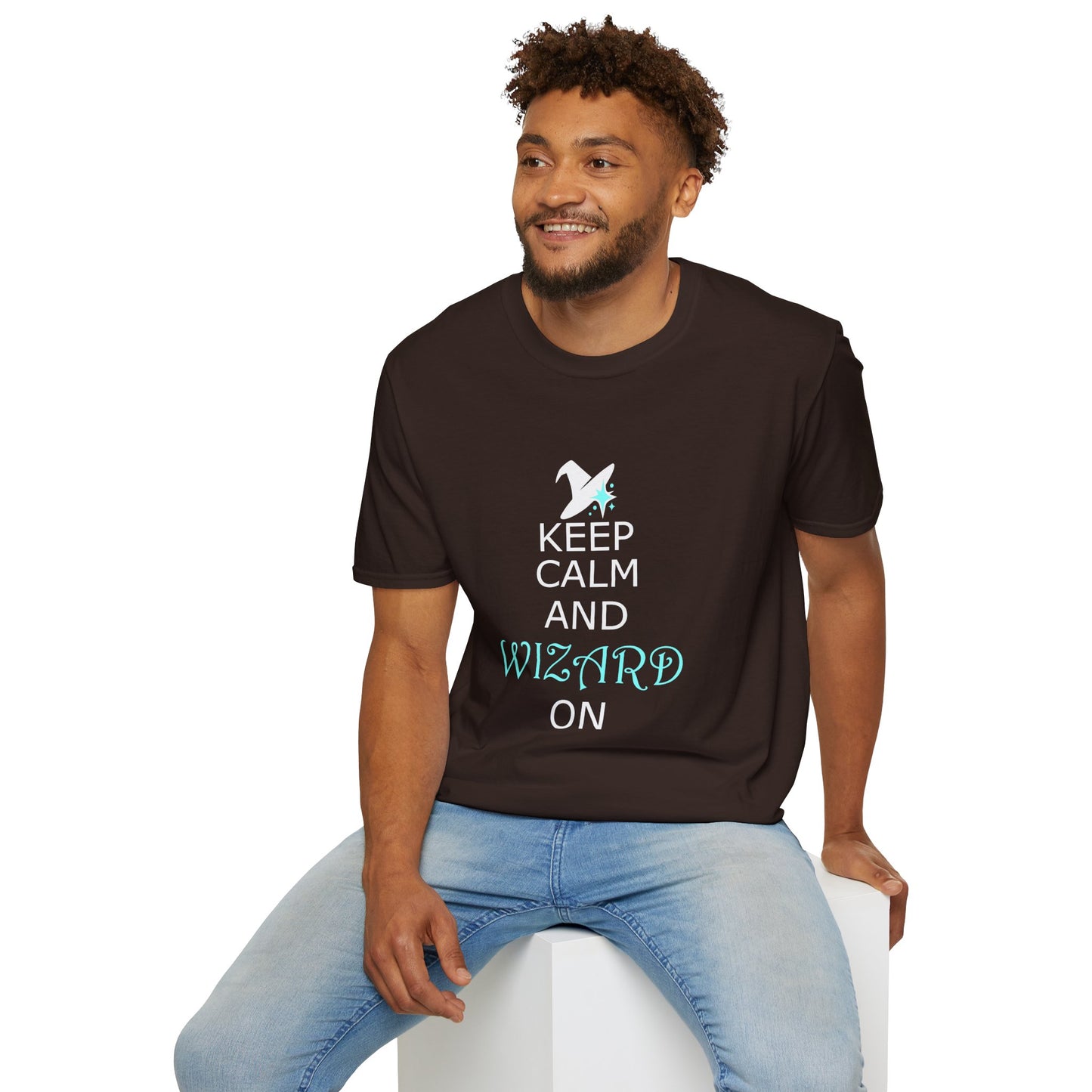 Keep Calm and Wizard On T-Shirt, Unisex Tee, Magical Gift, Ideal for Wizards, Birthday Gift, Casual Wear, Relaxed Vibe