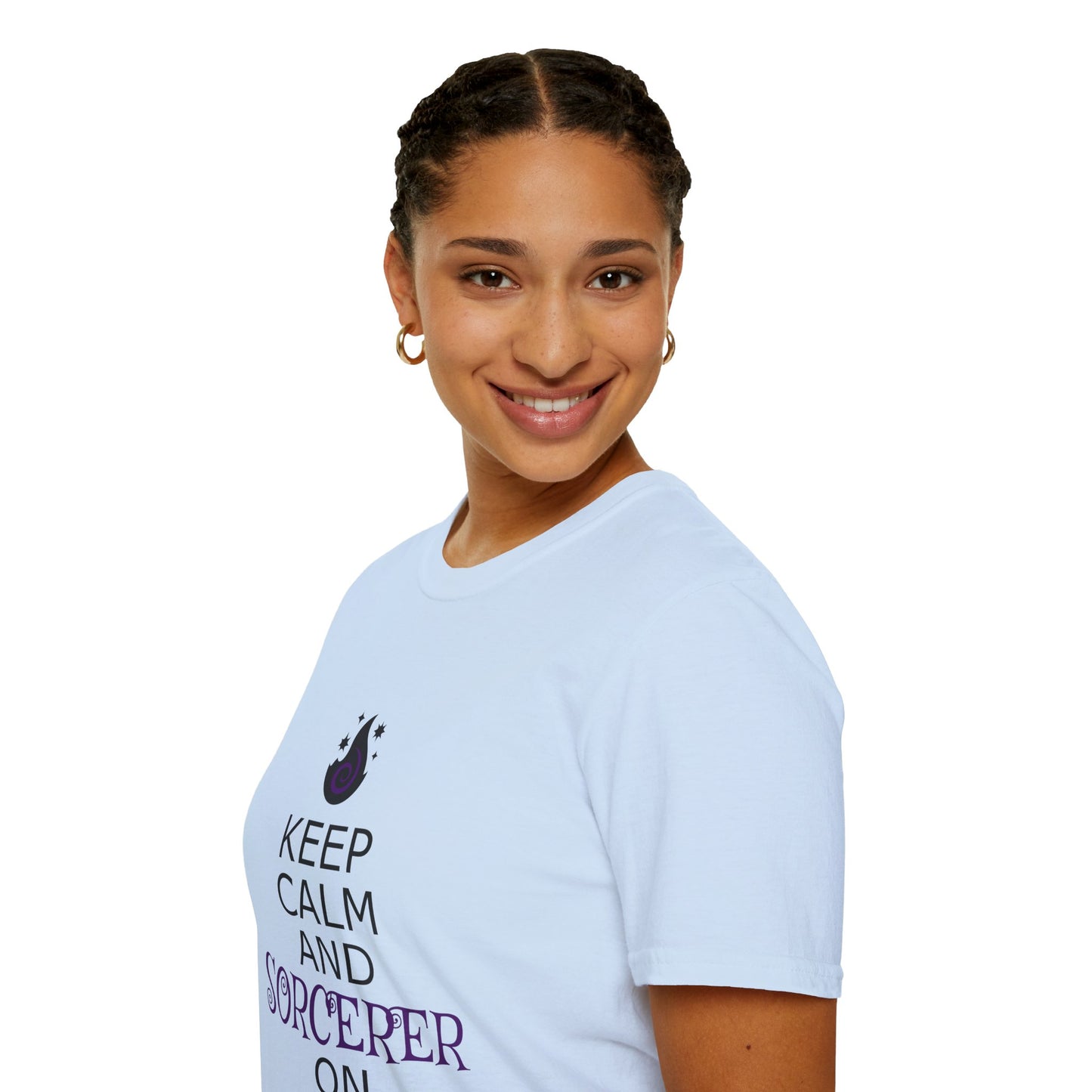 Keep Calm Sorcerer T-Shirt, Unisex Softstyle Tee, Magical Gift, Halloween Apparel, Witchy Vibes, Casual Wear