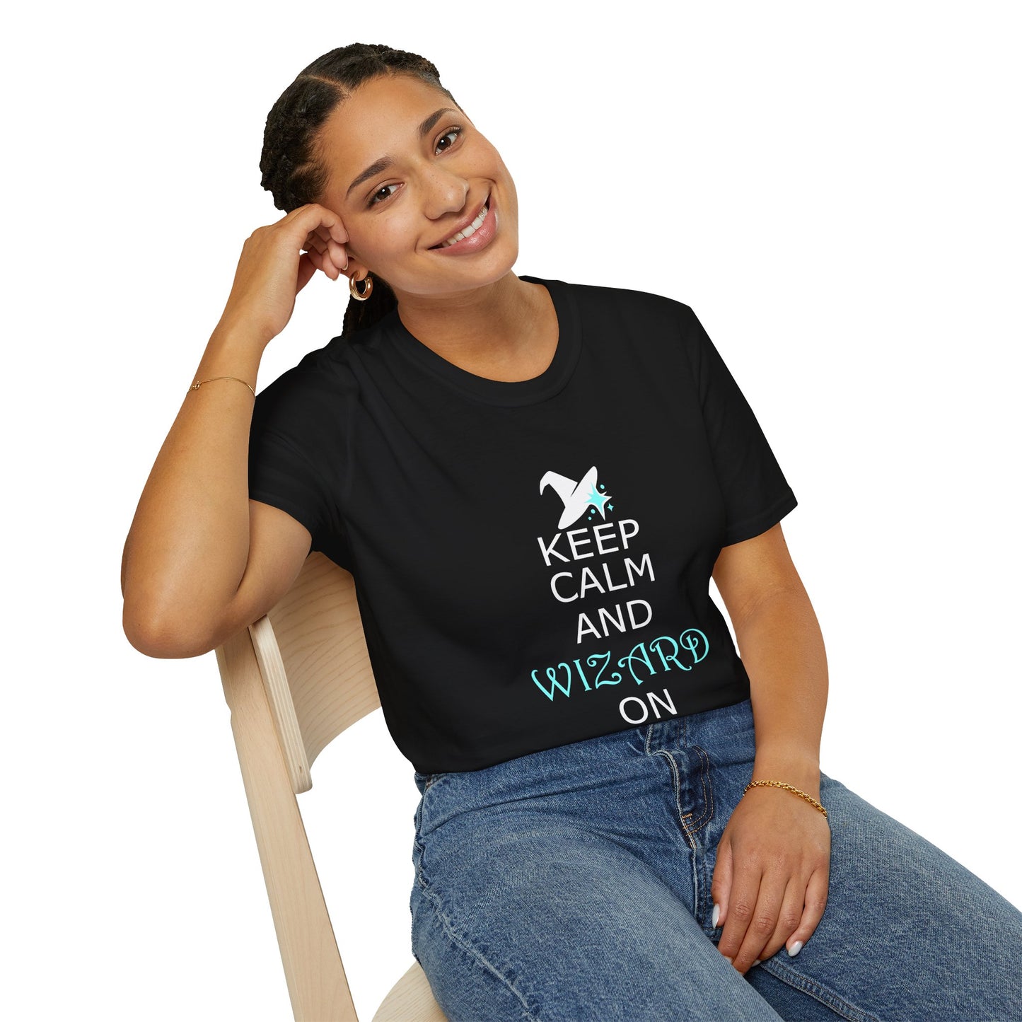 Keep Calm and Wizard On T-Shirt, Unisex Tee, Magical Gift, Ideal for Wizards, Birthday Gift, Casual Wear, Relaxed Vibe
