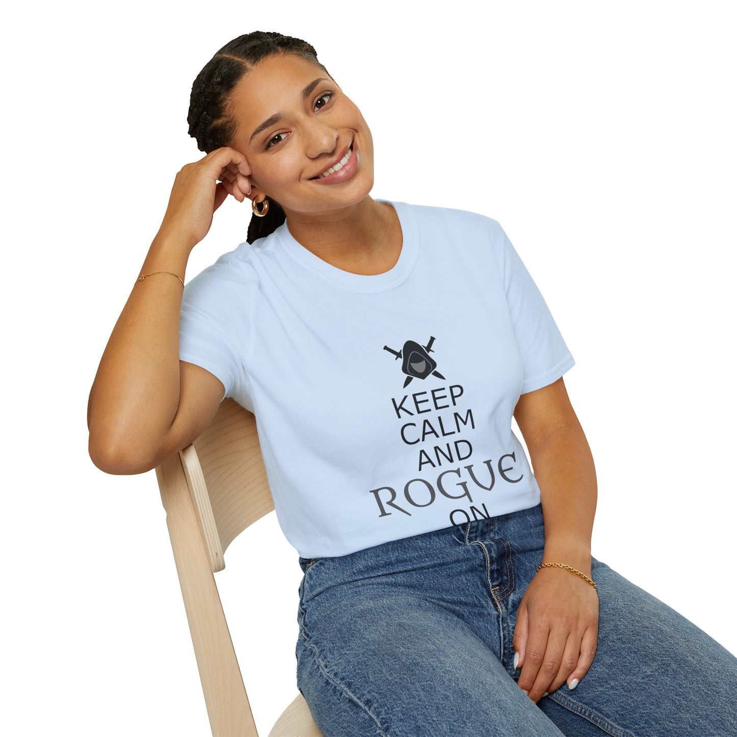 Keep Calm and Rogue On Unisex Softstyle T-Shirt, Gamer Shirt, Relaxed Tee, Casual Wear, Gift for Gamers, Fun Graphic Tee
