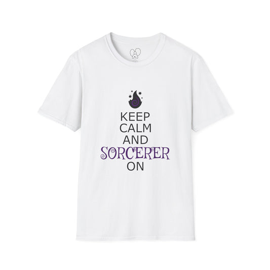 Keep Calm Sorcerer T-Shirt, Unisex Softstyle Tee, Magical Gift, Halloween Apparel, Witchy Vibes, Casual Wear