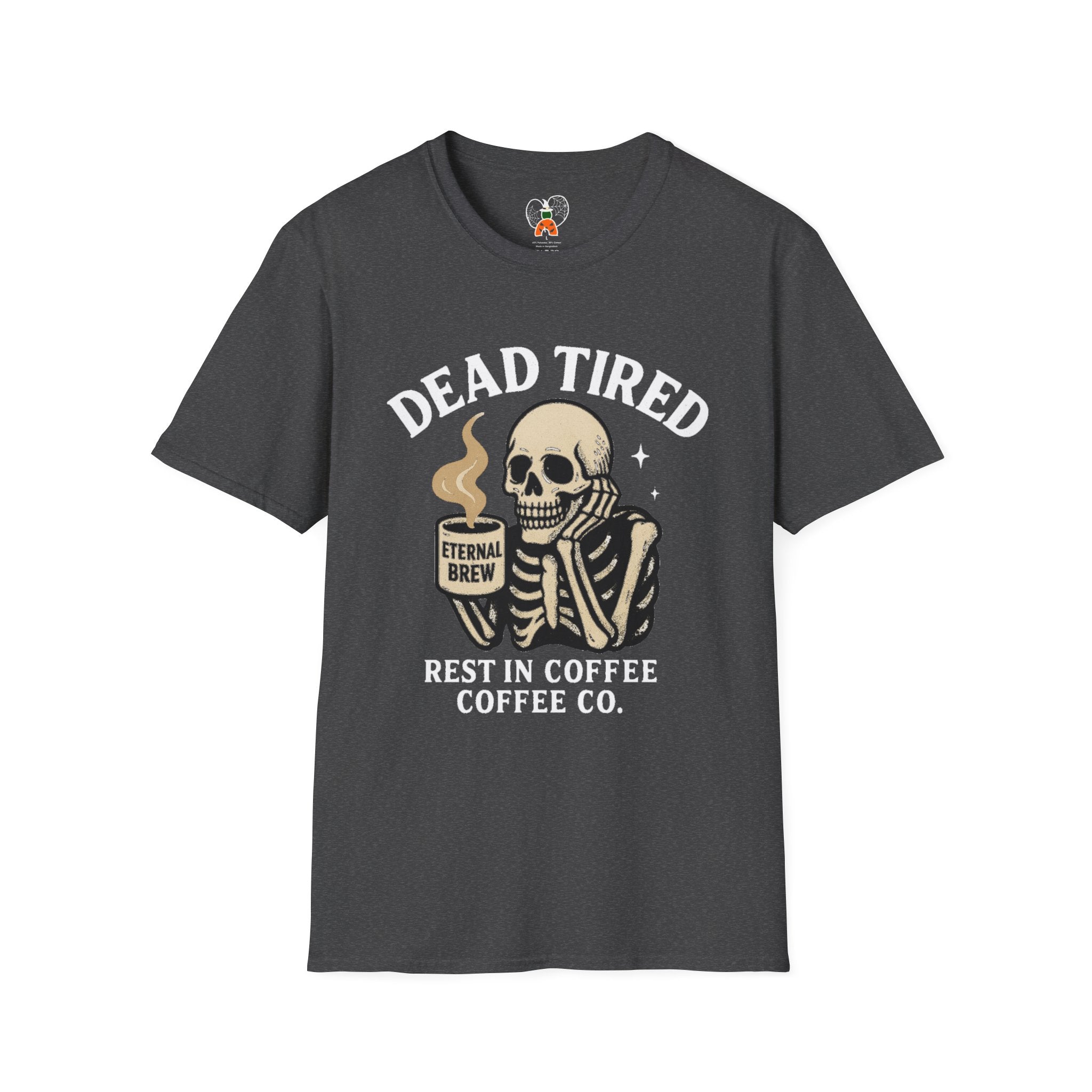 Dead Tired Skeleton Coffee T-Shirt, Unisex Graphic Tee, Cute Coffee Lover Gift, Halloween Apparel, Coffeelover Shirt