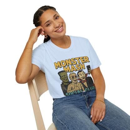 Halloween Monster Mash Social Club T-Shirt, Unisex Softstyle Tee, Spooky Party Shirt, Halloween Costume Tee, Fun Graphic Tee