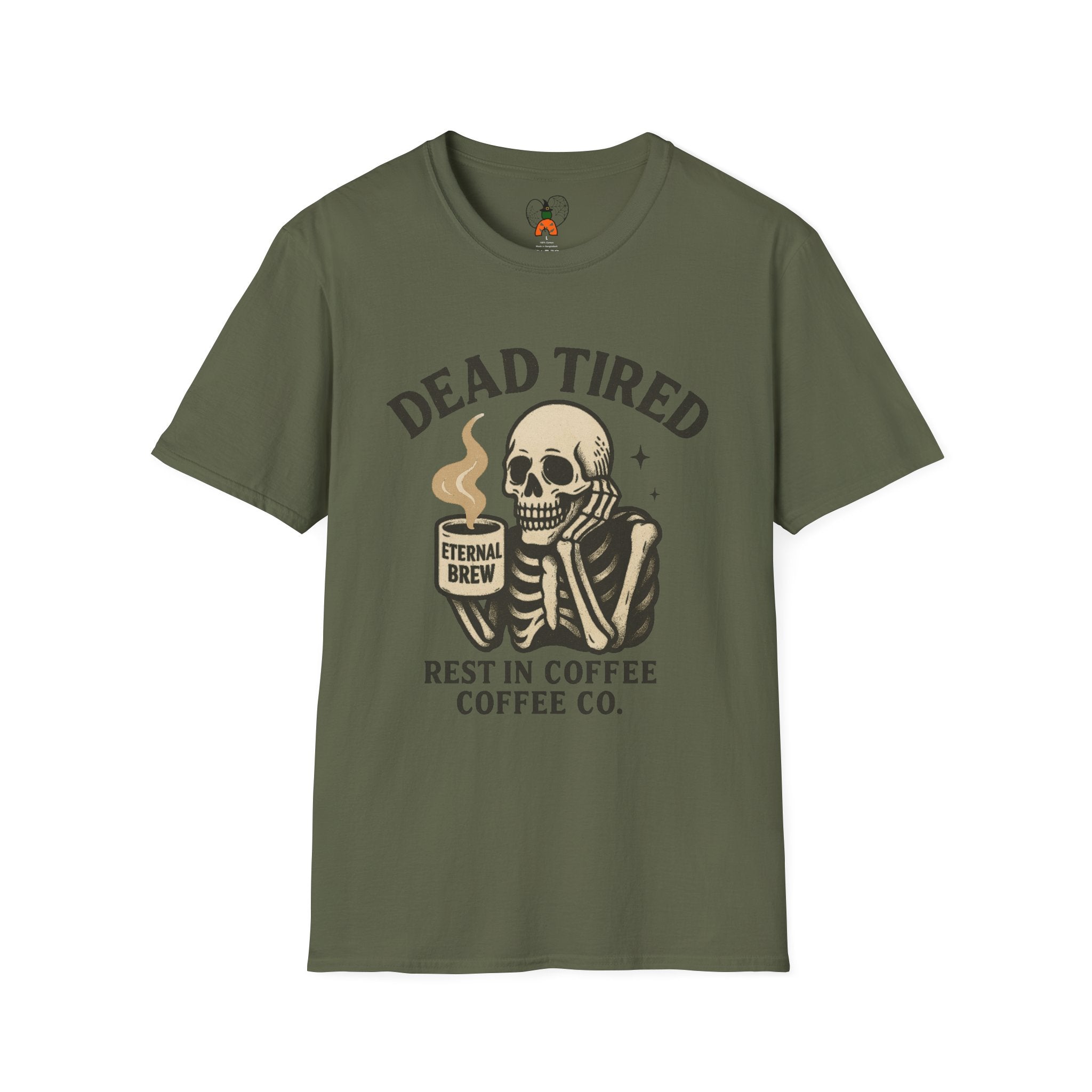 Dead Tired Skeleton Coffee T-Shirt, Unisex Graphic Tee, Cute Coffee Lover Gift, Halloween Apparel, Coffeelover Shirt