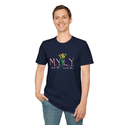 Unisex Softstyle T-Shirt with 'Miss You, Love You' Floral Design - Perfect for Gifts, Casual Wear, Friendship, Love