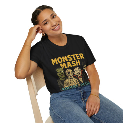 Halloween Monster Mash Social Club T-Shirt, Unisex Softstyle Tee, Spooky Party Shirt, Halloween Costume Tee, Fun Graphic Tee