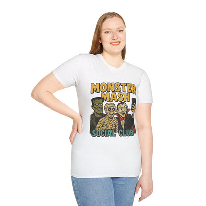 Halloween Monster Mash Social Club T-Shirt, Unisex Softstyle Tee, Spooky Party Shirt, Halloween Costume Tee, Fun Graphic Tee