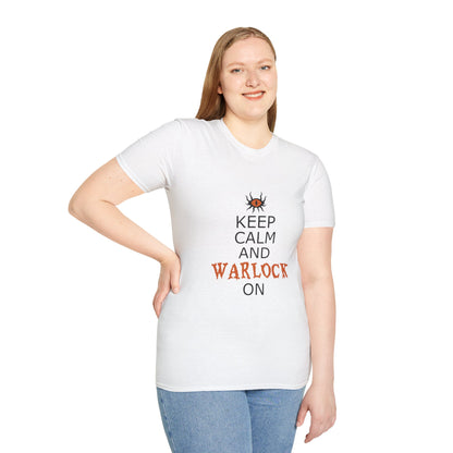 Keep Calm and Warlock On T-Shirt, Halloween Shirt, Gift for Witches, Unisex Tee, Spooky Style, Casual Everyday Wear