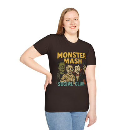 Halloween Monster Mash Social Club T-Shirt, Unisex Softstyle Tee, Spooky Party Shirt, Halloween Costume Tee, Fun Graphic Tee