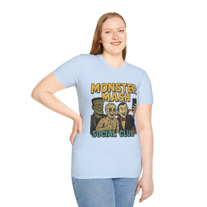 Halloween Monster Mash Social Club T-Shirt, Unisex Softstyle Tee, Spooky Party Shirt, Halloween Costume Tee, Fun Graphic Tee