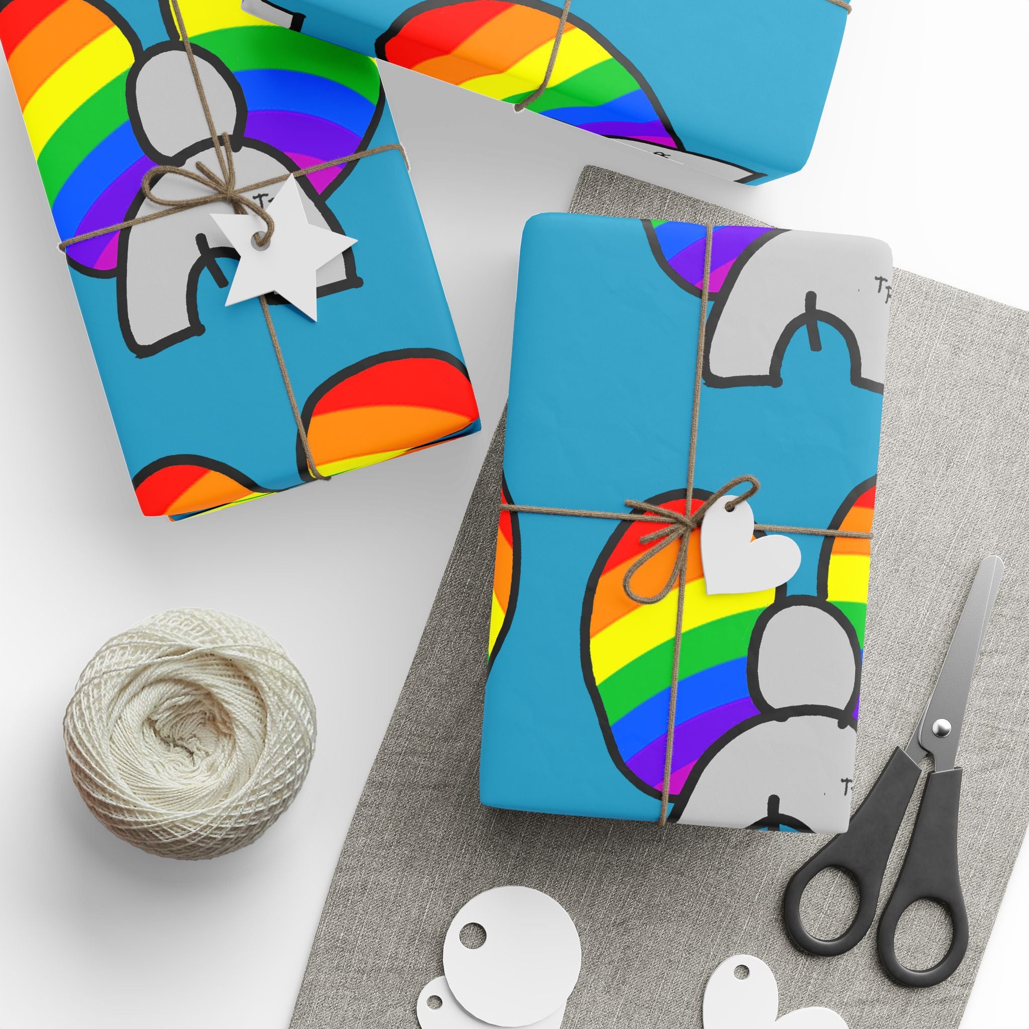 Rainbow Heart Elephant Wrapping Paper