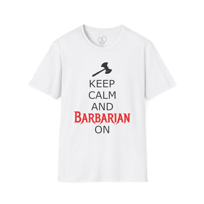Keep Calm and Barbarian On Unisex Softstyle T-Shirt, Funny Graphic Tee, Gift for Comic Fans, Casual Wear, Great for Parties, Birthday Gift