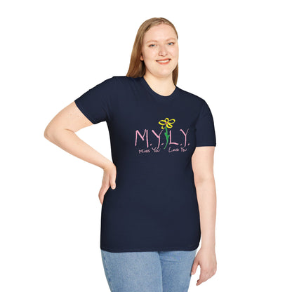 Unisex Softstyle T-Shirt with 'Miss You, Love You' Floral Design - Perfect for Gifts, Casual Wear, Friendship, Love