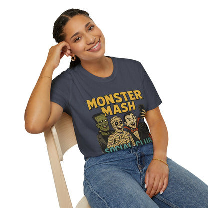Halloween Monster Mash Social Club T-Shirt, Unisex Softstyle Tee, Spooky Party Shirt, Halloween Costume Tee, Fun Graphic Tee