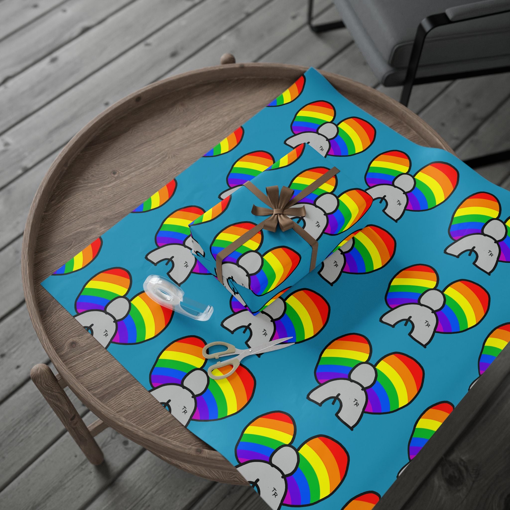 Rainbow Heart Elephant Wrapping Paper