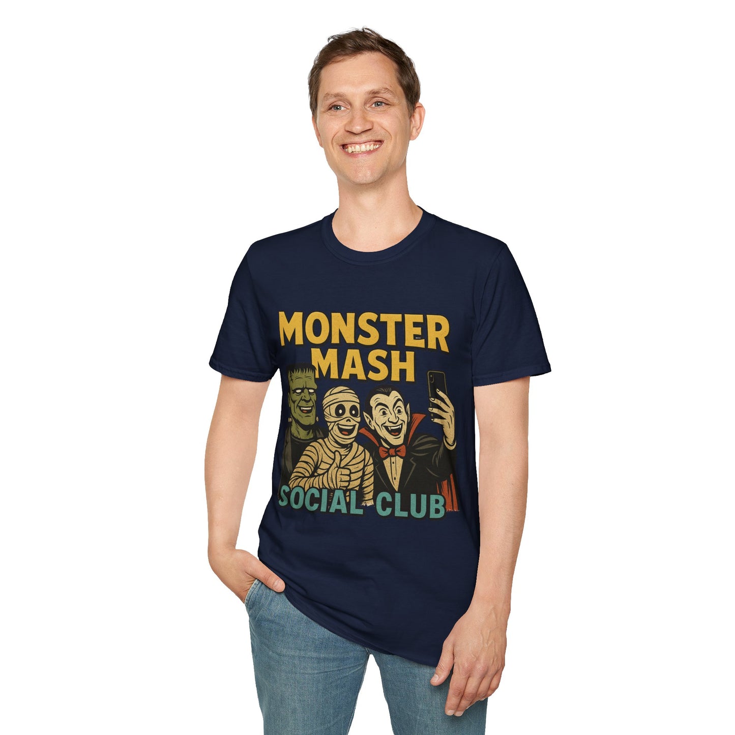 Halloween Monster Mash Social Club T-Shirt, Unisex Softstyle Tee, Spooky Party Shirt, Halloween Costume Tee, Fun Graphic Tee