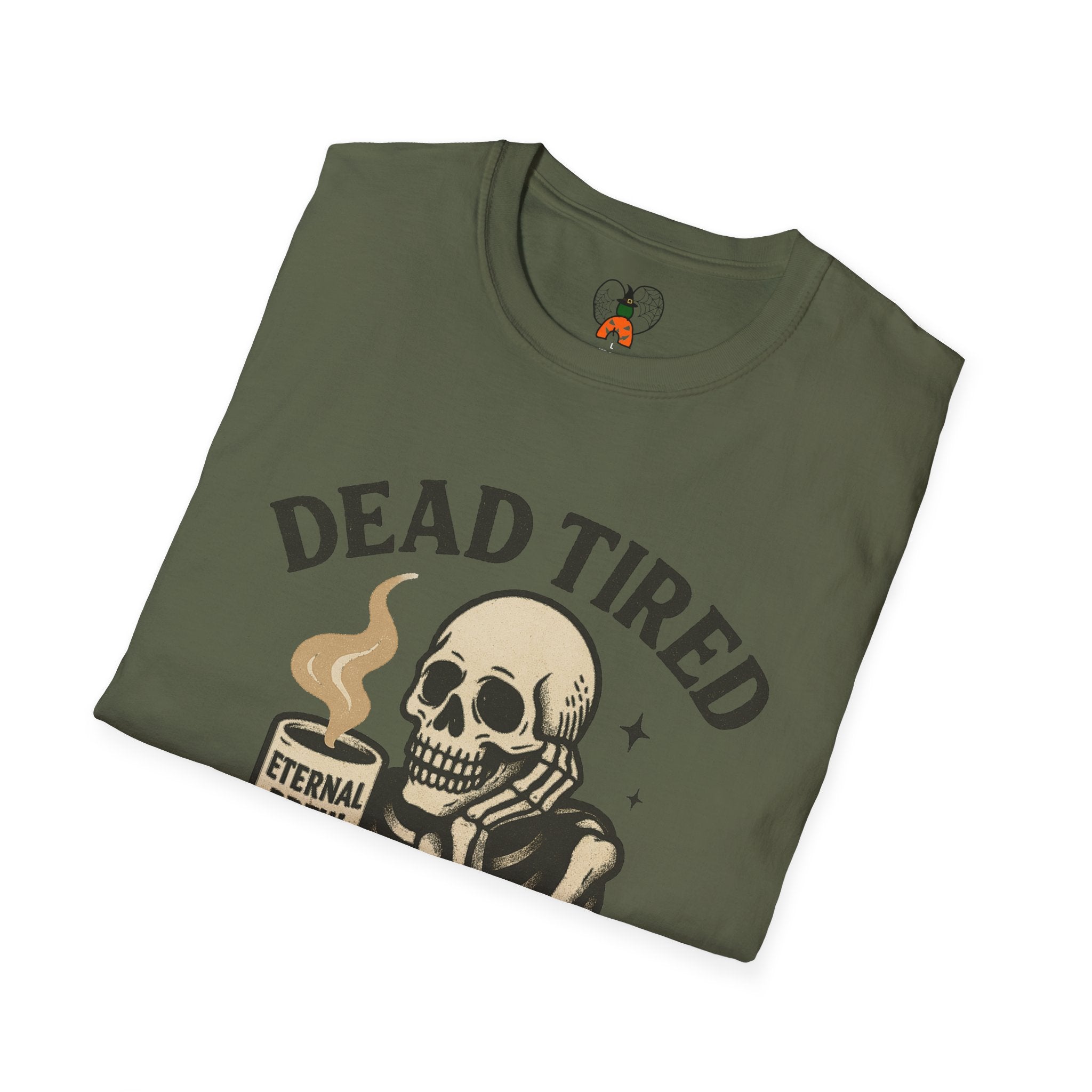 Dead Tired Skeleton Coffee T-Shirt, Unisex Graphic Tee, Cute Coffee Lover Gift, Halloween Apparel, Coffeelover Shirt