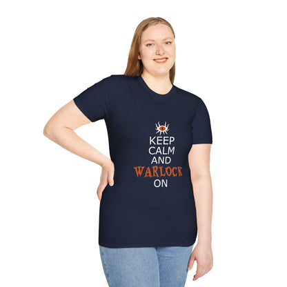 Keep Calm and Warlock On T-Shirt, Halloween Shirt, Gift for Witches, Unisex Tee, Spooky Style, Casual Everyday Wear