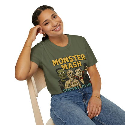 Halloween Monster Mash Social Club T-Shirt, Unisex Softstyle Tee, Spooky Party Shirt, Halloween Costume Tee, Fun Graphic Tee