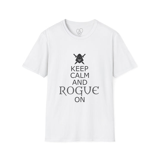 Keep Calm and Rogue On Unisex Softstyle T-Shirt, Gamer Shirt, Relaxed Tee, Casual Wear, Gift for Gamers, Fun Graphic Tee