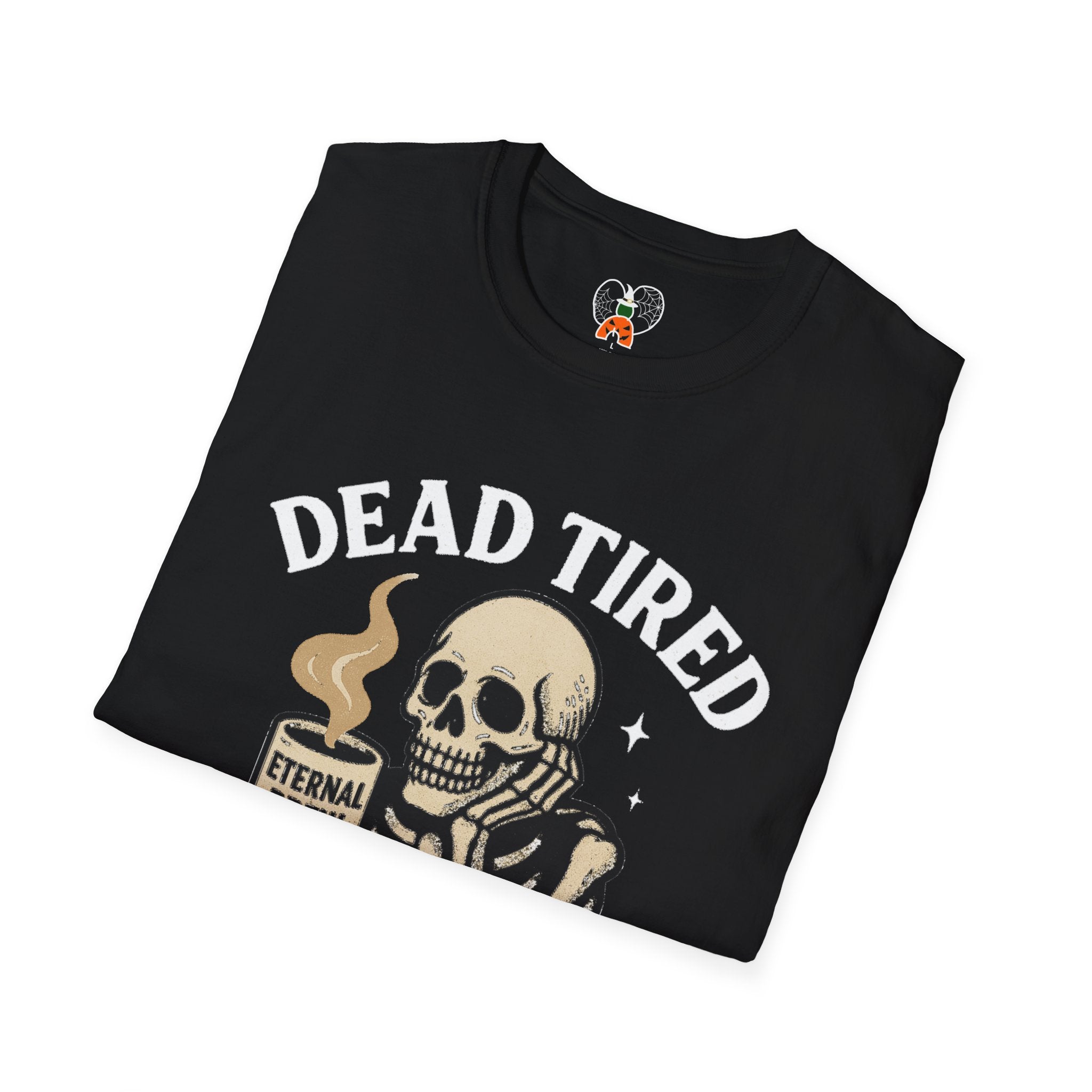 Dead Tired Skeleton Coffee T-Shirt, Unisex Graphic Tee, Cute Coffee Lover Gift, Halloween Apparel, Coffeelover Shirt