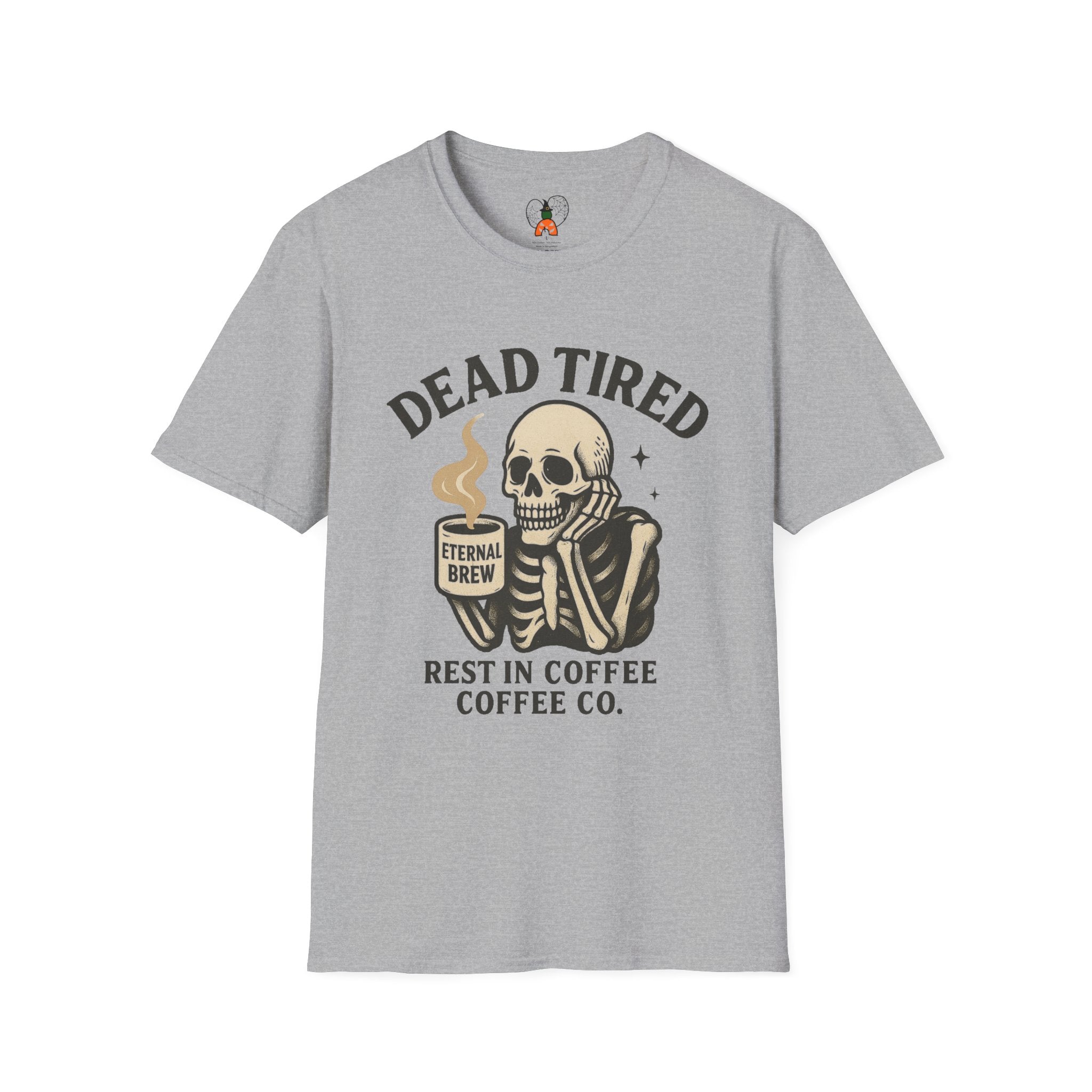 Dead Tired Skeleton Coffee T-Shirt, Unisex Graphic Tee, Cute Coffee Lover Gift, Halloween Apparel, Coffeelover Shirt