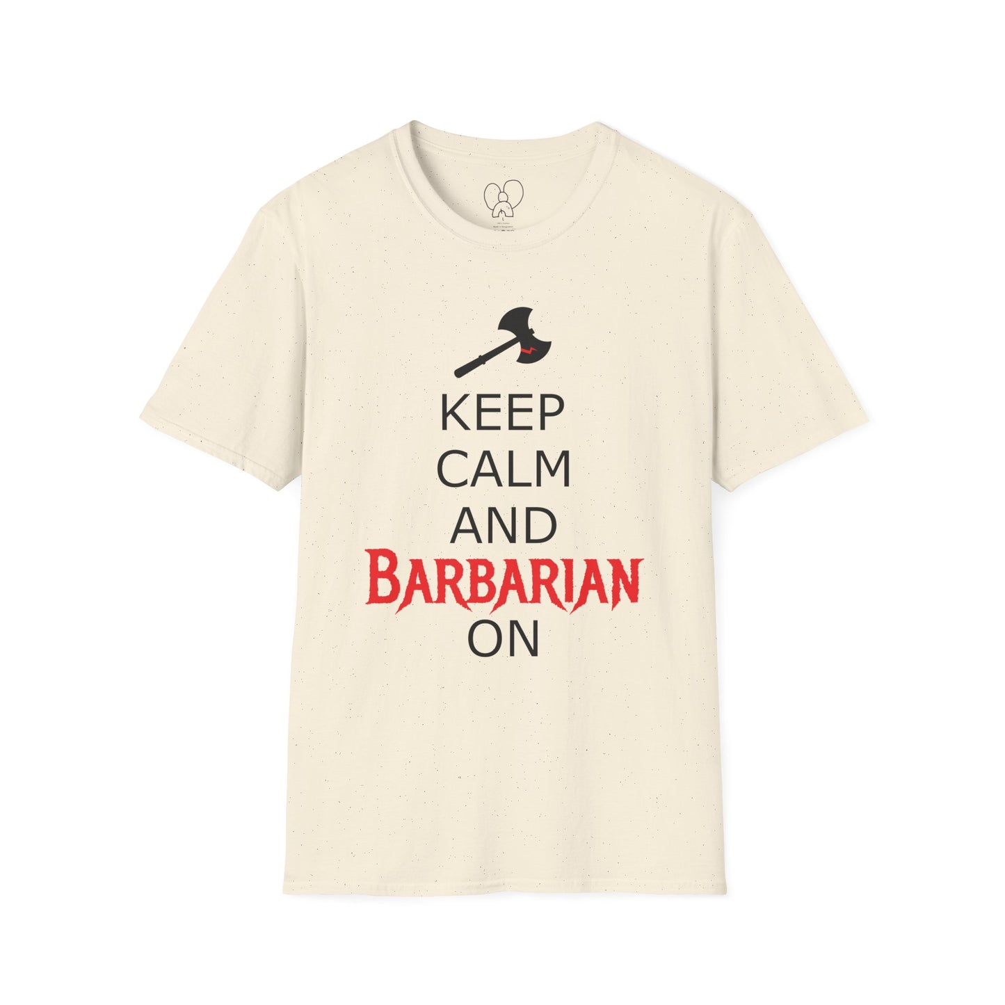 Keep Calm and Barbarian On Unisex Softstyle T-Shirt, Funny Graphic Tee, Gift for Comic Fans, Casual Wear, Great for Parties, Birthday Gift