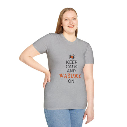 Keep Calm and Warlock On T-Shirt, Halloween Shirt, Gift for Witches, Unisex Tee, Spooky Style, Casual Everyday Wear