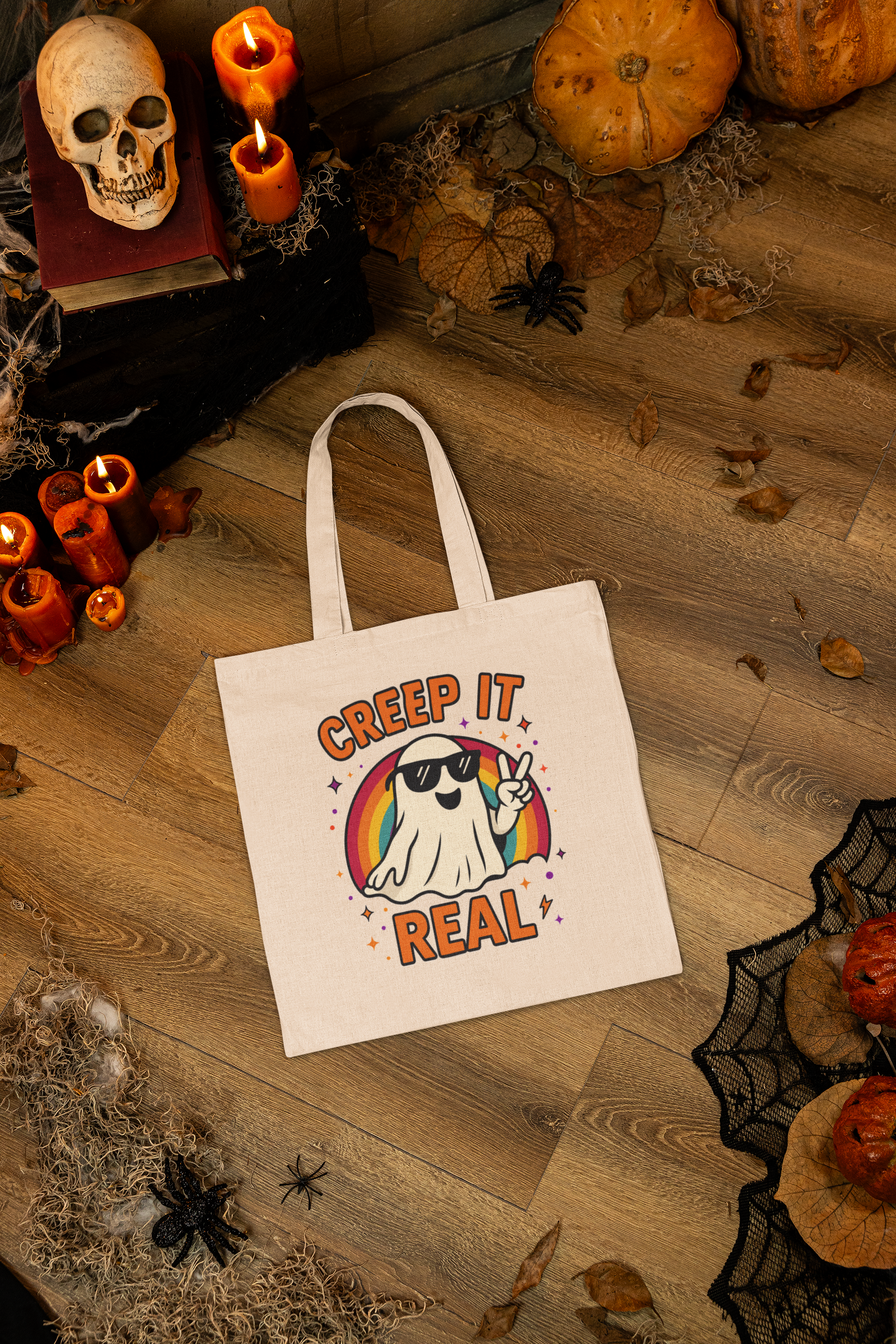 Halloween Ghost Tote Bag - Creep It Real, Eco-Friendly Shopping Bag, Fall Festival, Trick or Treat
